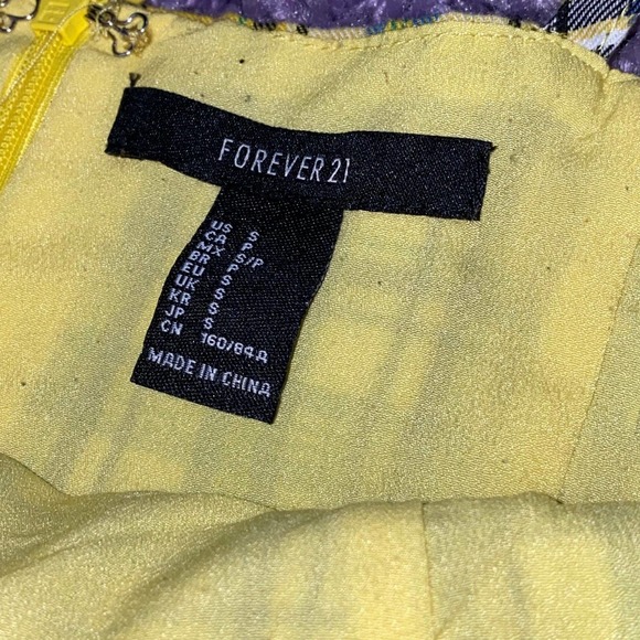 S VTG Y2k Forever21 Yellow Plaid Print Preppy Clueless Mini Dress - Picture 6 of 6